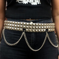 80's Metal 3 Row Silver Stud Chain Belt