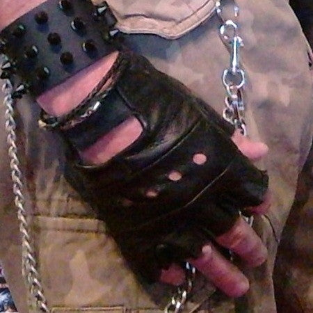 80's Metal - Spiked & Chained Leather Studded Fingerless Gloves