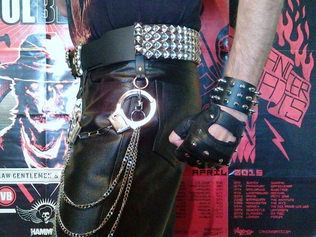 80's Metal - Spiked & Chained Leather Studded Fingerless Gloves