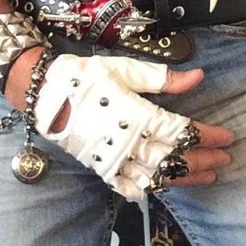 80's Glam White Leather Studded Fingerless Gloves