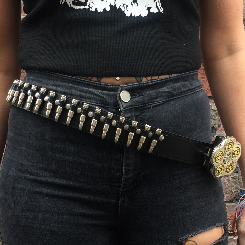 Gun Fake Silver Chrome with Bullets Magzine Belt Buckle Big New Style  Tattoo Tribal Gothic 