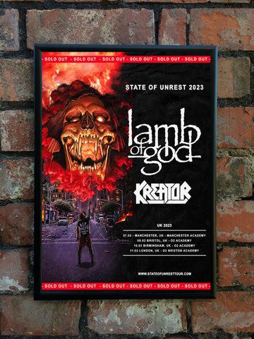 Lamb Of God 2023 'State Of Unrest' UK Tour Poster