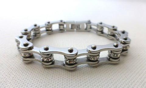 Silver Crystal Roller Chain Bracelet